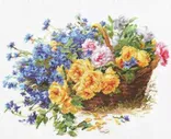 Русская искусница | Васильки - краса русских полей (полная зашивка). Размер - 22,4 х 17,8 см